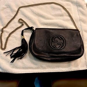 Guaranteed Authentic GUCCI Disco Soho black leather crossbody bag